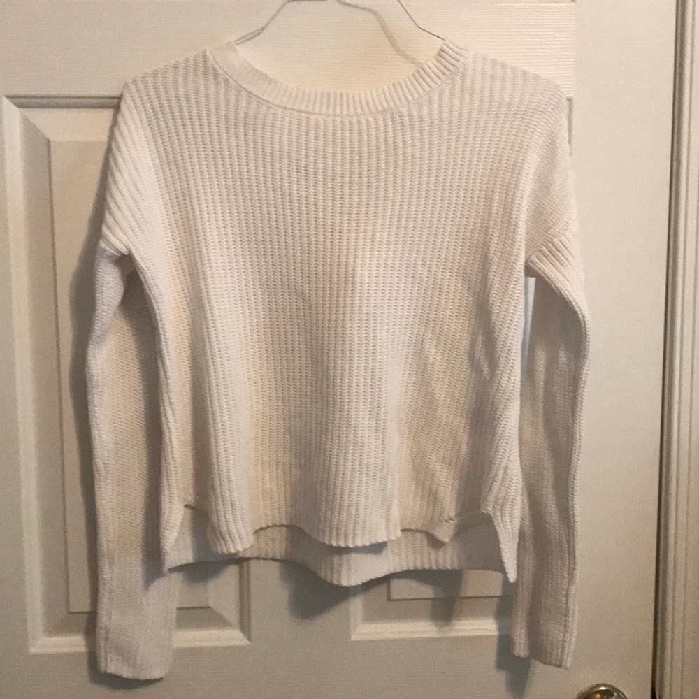White Lace Up Sweater